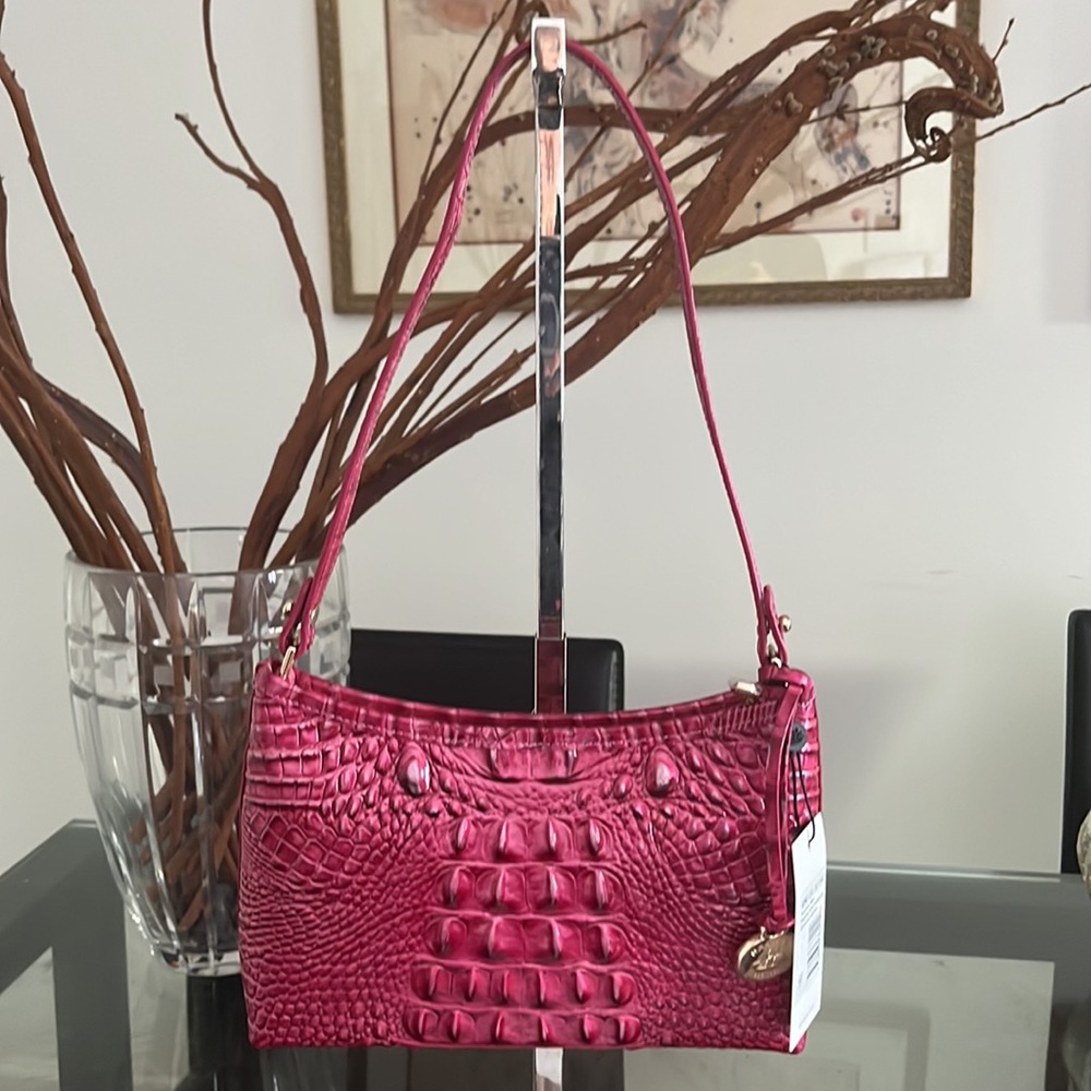 Brahmin Anytime Mini Magenta Melbourne Croc Leather NWT
